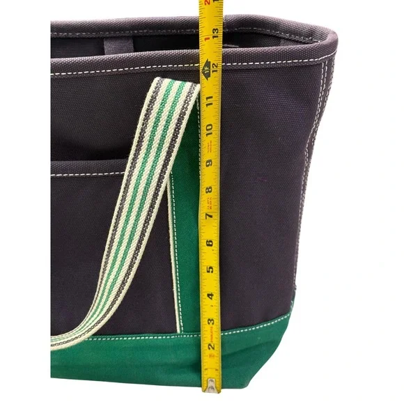 Lands End Canvas Tote Bag Navy Blue Green Cotton Open Top Pocket Key Clip 12in - Picture 7 of 10